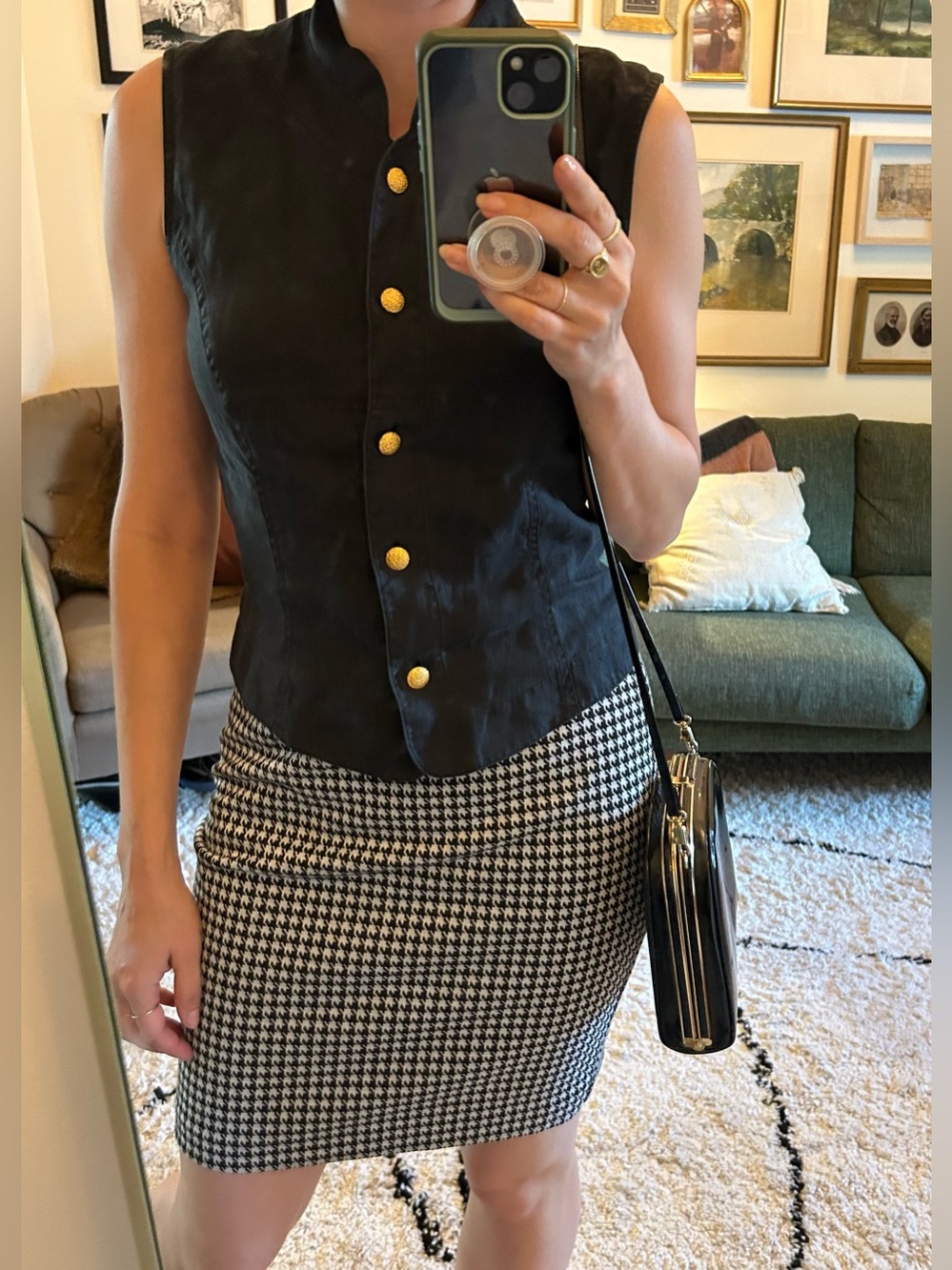 Houndstooth High-Waisted Pencil Skirt